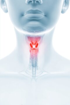 Anatomical visualization showing parathyroid glands overlay adjacent to the thyroid bed during neck surgery