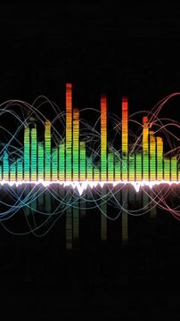 Colorful audio equalizer wave graphic on black background