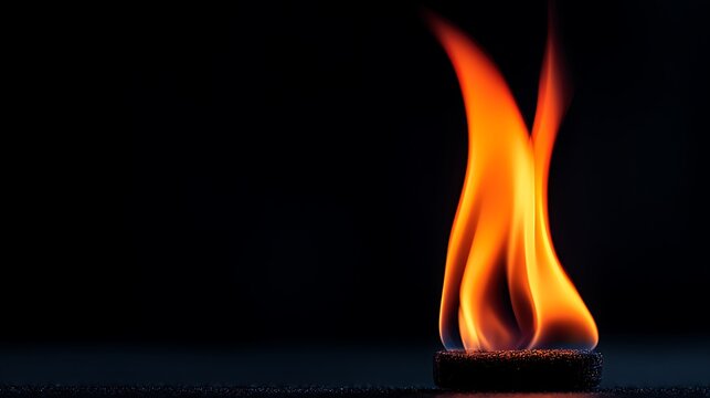 Flames on dark surface
