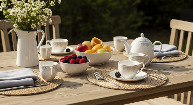 Rustic spring brunch setup outdoors