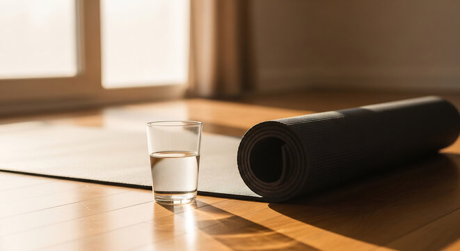 Morning yoga and wellness setup in spring light