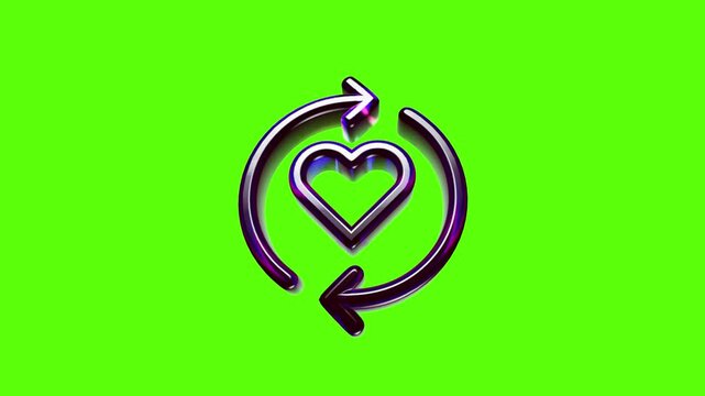 Shiny metallic heart icon with circular arrows representing love and recycling or sustainable relationship
