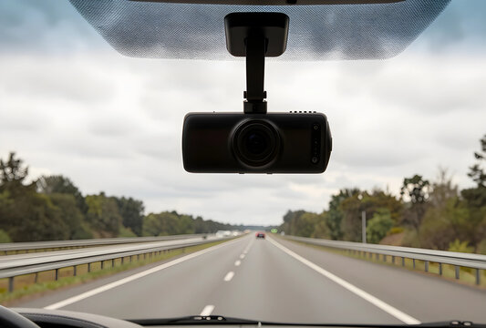 Dash cam recording on highway, road safety and vehicle security, car camera for accident evidence and travel