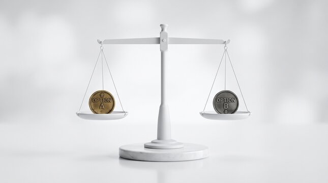 Minimalist justice scales with gold and silver coins, balanced weight scale for financial law and legal equality concepts