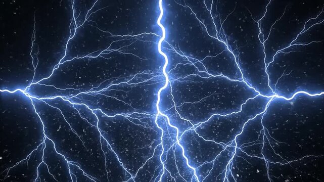 Blue Lightning Bolt Strike with Electrical Energy Discharge Motion Graphic Overlay. 