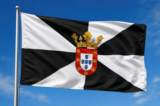 Flag of Ceuta Waving Against a Blue Sky