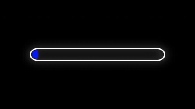 Glow Progress Bar Animation on Black Background. Download Progress, Preloader Animation Web Design Template. Seamless Loop Animation in 4K with Alpha Channel.