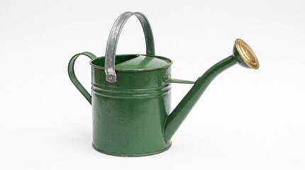 Green metal watering can isolated on a white background © Muhammad