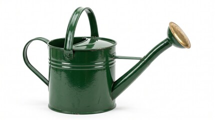 A green metal watering can isolated on a white background. © Muhammad