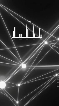 Animation of network of connections and diagrams on black background