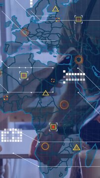 Animation of world map over people using payment terminal