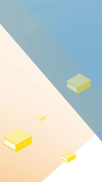 Animation of yellow books appearing and disappearing on blue, orange and white