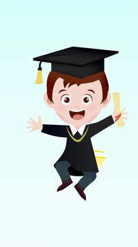 Graduated boy and multiple books icon against blue gradient background