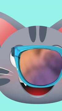 Animation of cute cat with glasses on blue background