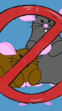 Animation of no entry sign over two rats on blue background