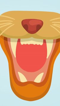 Animation of muzzle of wild big cat with mouth open, on blue background