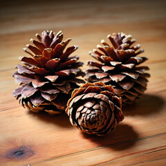 Fototapeta premium Autumn and winter seasonal decor, natural pine cones on a rustic wooden background, holiday and nature