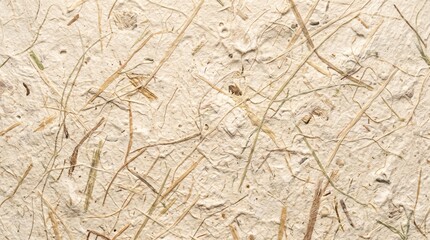Fototapeta premium Natural Handmade Fiber Paper Texture With Visible Plant Strands and Rough Organic Pulp Surface in Warm Ivory Beige Tones