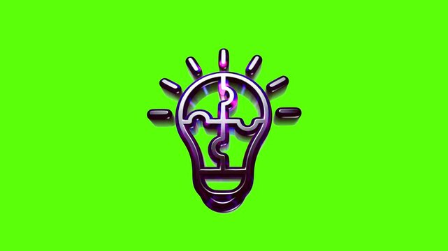 Shiny purple light bulb icon made of puzzle pieces representing a creative idea and problem solving concept