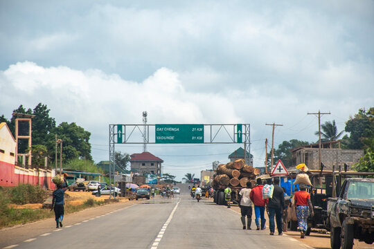 Busy Roadside Scene in a Cameroon Town