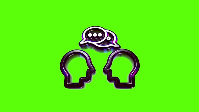 Two people talking with speech bubbles icon representing communication and social interaction on green background