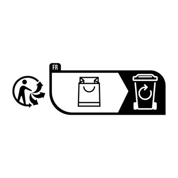 French Triman Recycling Label with Shopping Bag Sorting Instruction and Bin Icon for Paper Packaging Disposal Compliance