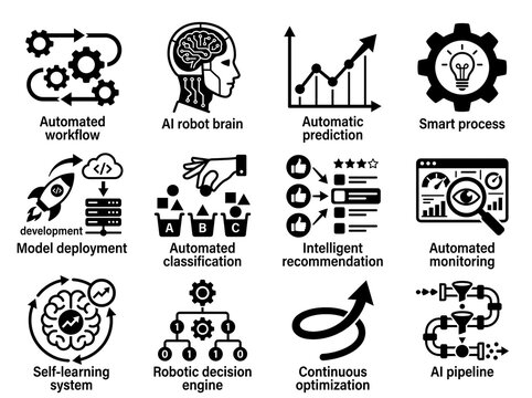 Ai and automation process icons set