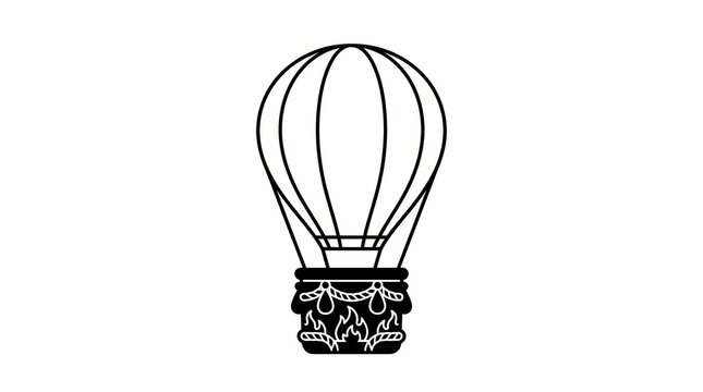 Black and white illustration of a hot air balloon with a basket.