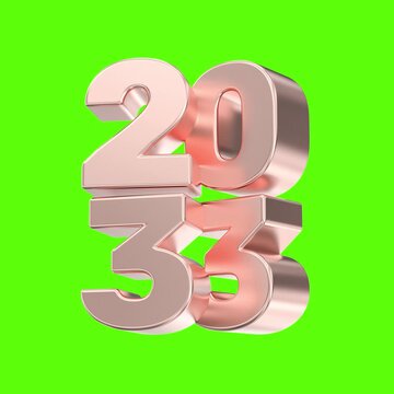 3D rose gold year 2033 number Green Background