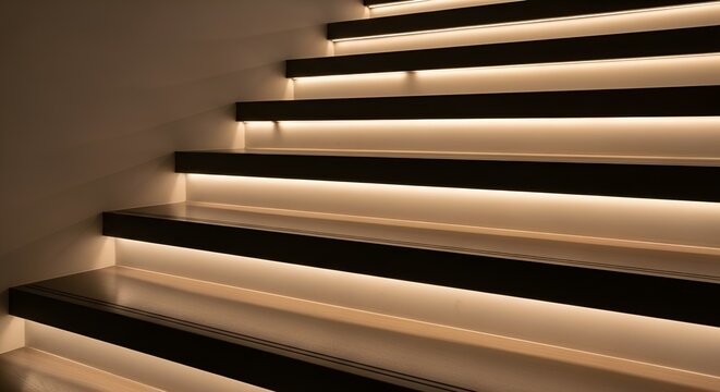 Modern Staircase with Under-Step LED Lighting
Illuminated Staircase with Warm Golden Lights
Contemporary Stairs with Recessed Strip Lighting