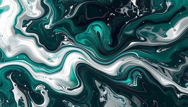 Abstract digital art of swirling green and black patterns.