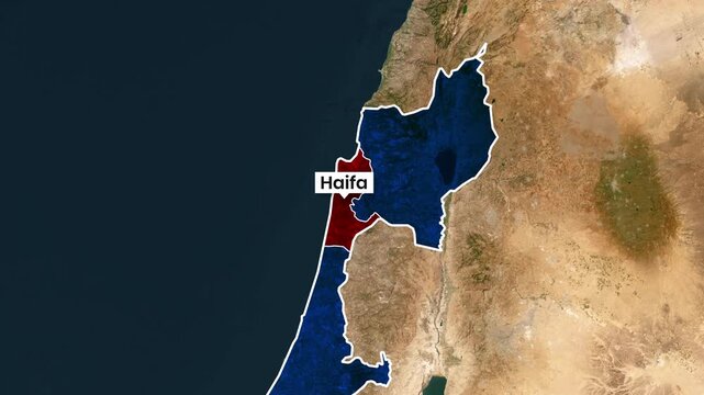 Detailed satellite map animation showing Haifa district highlighted in red