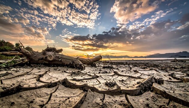 Ancient dinosaur skeleton fossil remains in desert landscape.