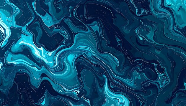 Abstract blue and green swirling fluid art pattern.