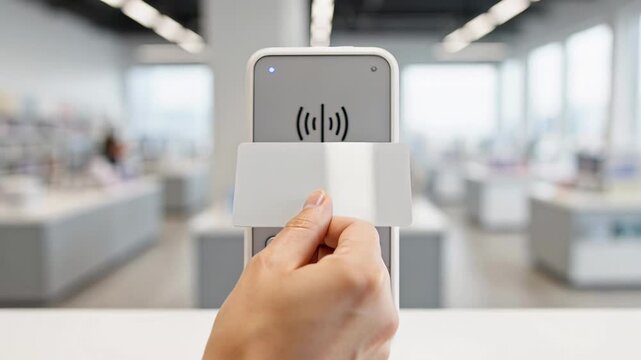 ?Contactless payment with card at terminal quick and secure transaction in progress