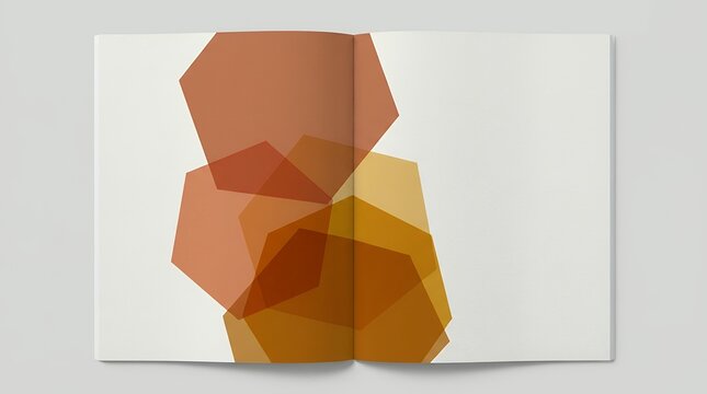 Minimalist editorial layout featuring overlapping warm ginger and amber polygonal structures with copy space background abstract geometric hexagon shape template brochure design layout orange yellow