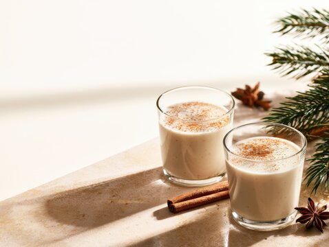 Creamy Holiday Drinks on Ivory Background