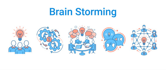 Fototapeta premium Brainstorming and Team Collaboration Concept Icons Set