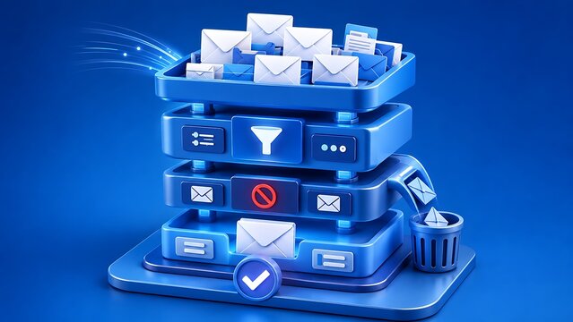 3D Email Spam Filter Concept With Secure Inbox Management System And Network Organization