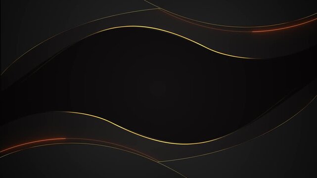 Smooth black waves fine metallic gold lines form a sleek luxury background generous center space. fashion, jewelry, beauty, corporate branding, premium presentations, titles, intros elegant