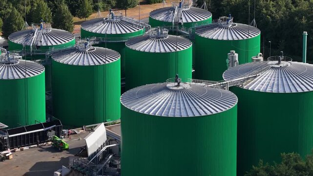 Biogas plant renewable energy production aerial view