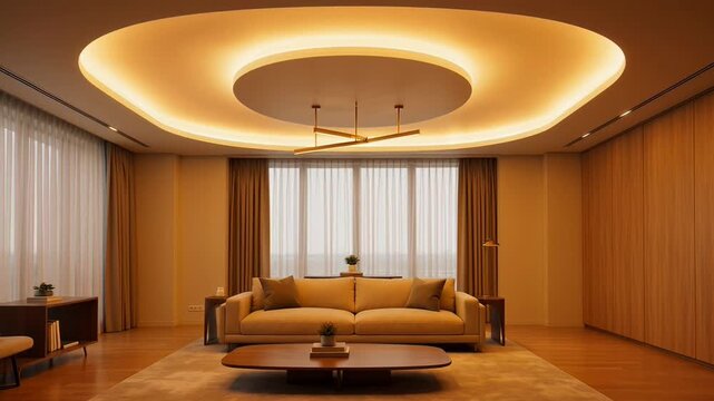 ?Elegant lounge transformation: adjustable ceiling lights enhance cozy ambiance