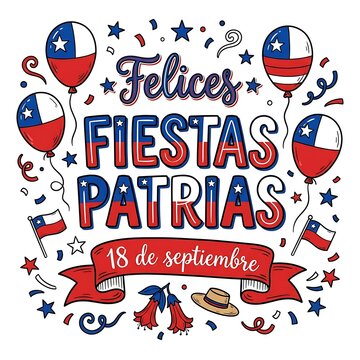 Felices fiestas patrias chile celebration greeting card isolated on white background