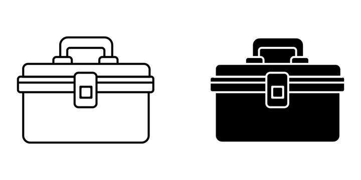 Black and white outline toolbox icons set for construction design
