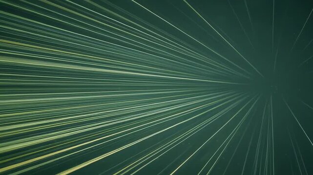 ?Dynamic light streaks burst across a starry green background