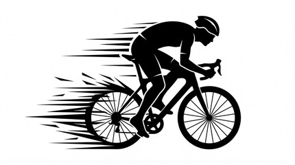 Fototapeta premium Bicycle rider accelerates rapidly in a black vector silhouette design showing dynamic speed effects.