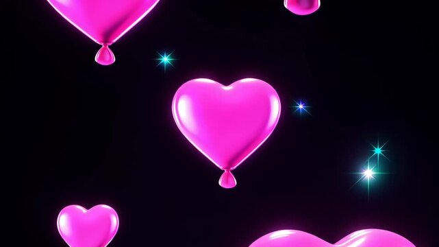 Neon Love Hearts on Dark Background