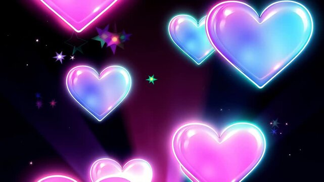 Pink and Blue Neon Hearts with Romantic Glow