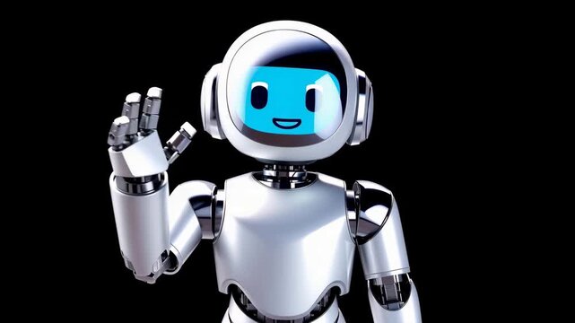 Cute Humanoid Robot Greeting with Raised Hand