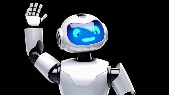 Friendly AI Robot Waving Hello on Black Background